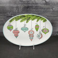 Christmas Ornaments VTG Platter Embossed Oval Serving Tray Ceramic Blue Sky 13"