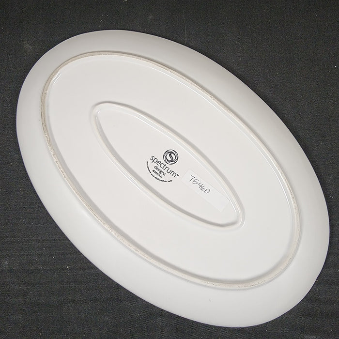Christmas Ornaments VTG Platter Embossed Oval Serving Tray Ceramic Blue Sky 13"