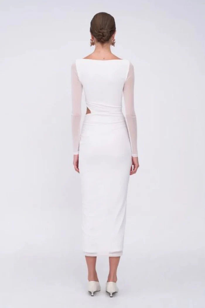 Christy Mesh Ruched Maxi Dress - White - SODA Fashion Haus
