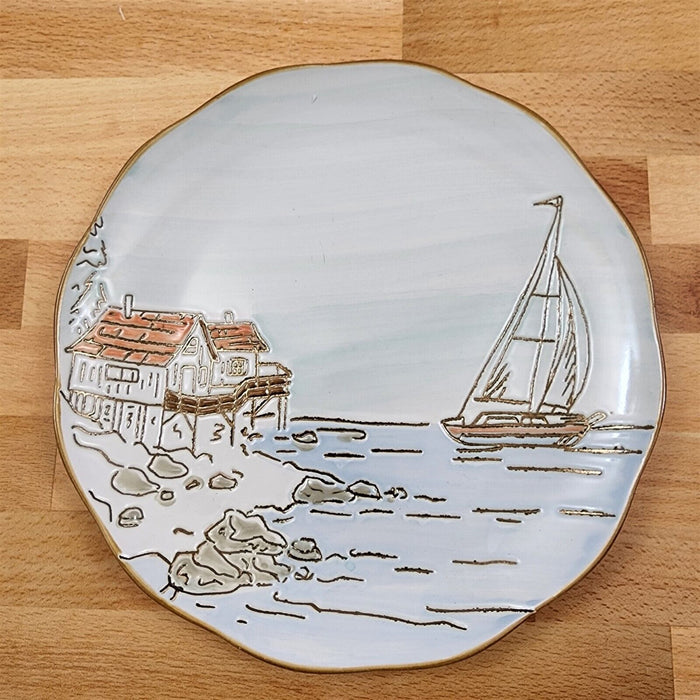 Coastal Sketchbook Plates Set of 2 Decorative Sail Boat Embossed by Blue Sky