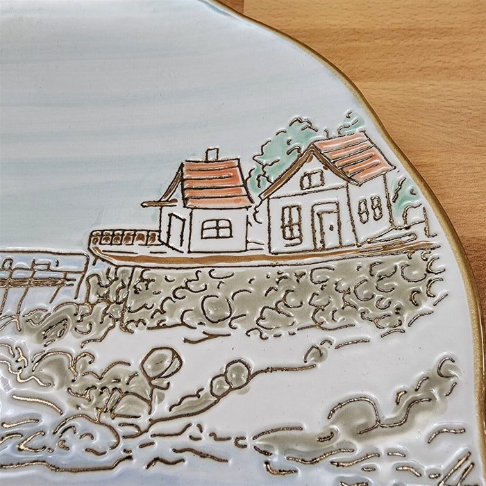Coastal Sketchbook Plates Set of 2 Decorative Sail Boat Embossed by Blue Sky