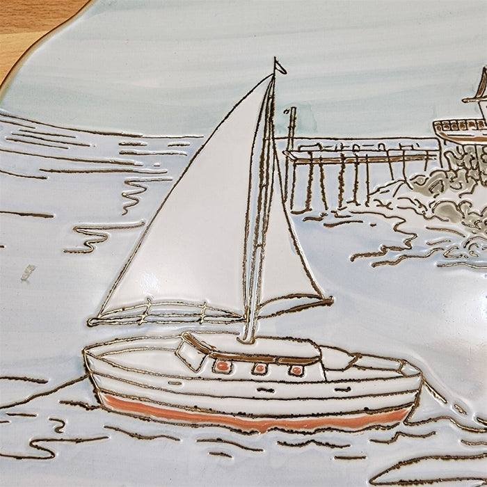 Coastal Sketchbook Plates Set of 2 Decorative Sail Boat Embossed by Blue Sky