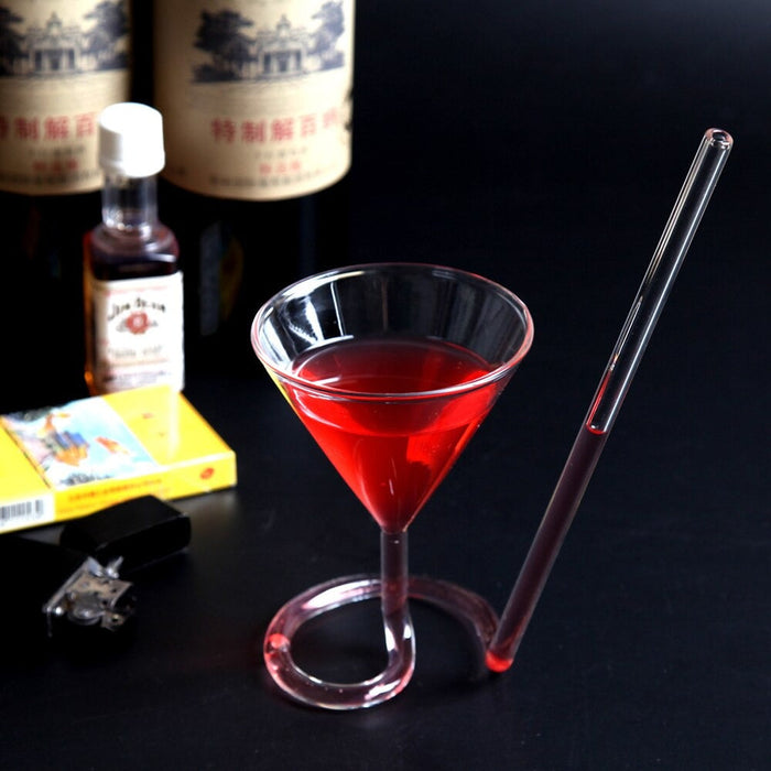 Cocktail glass with spiral straws