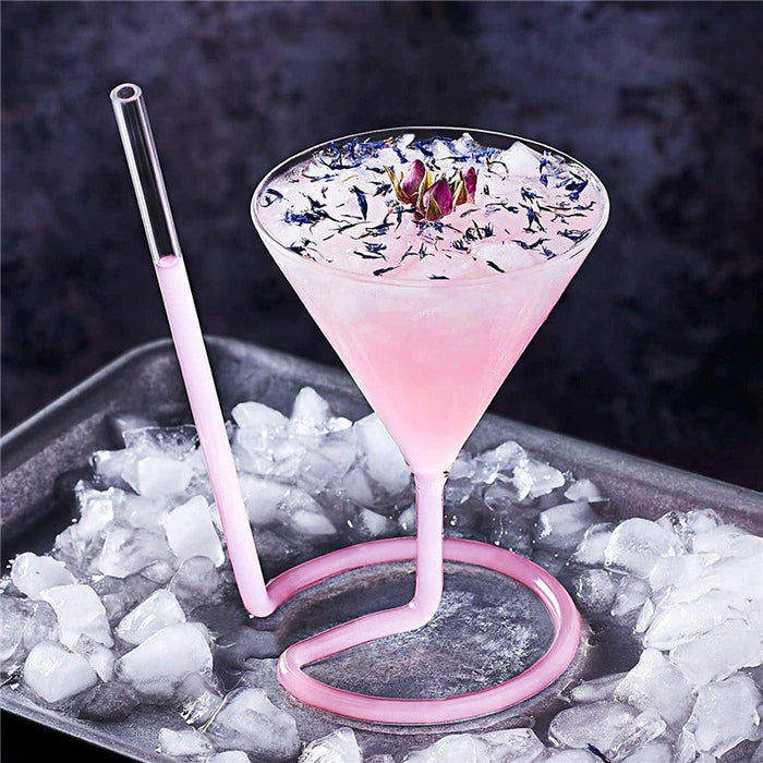Cocktail glass with spiral straws
