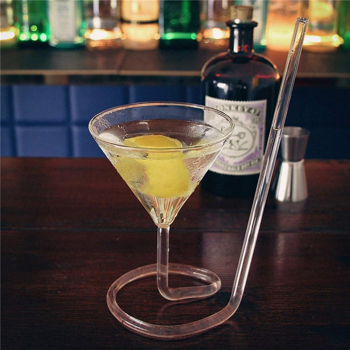 Cocktail glass with spiral straws