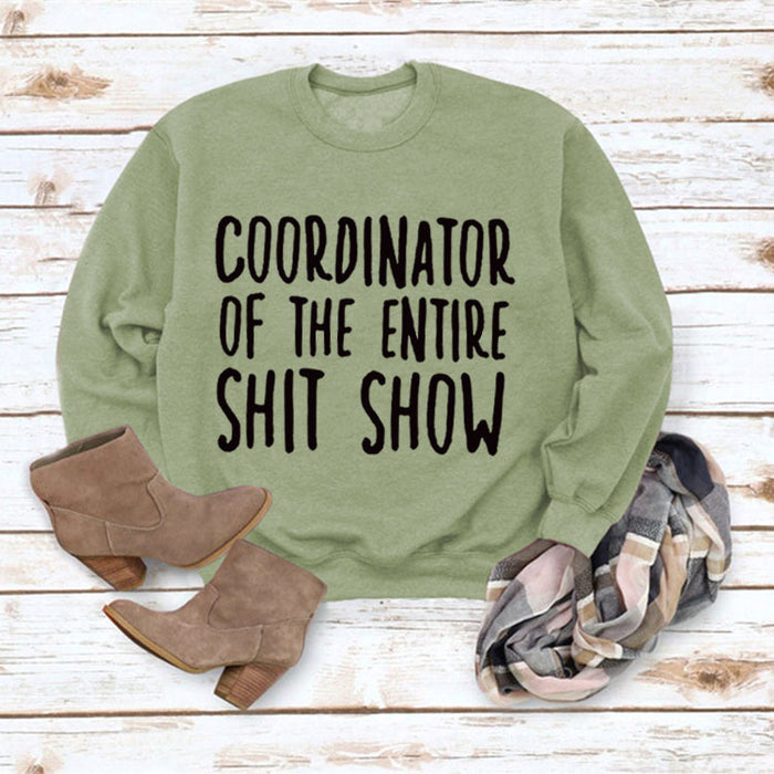 Olive green sweater (black font) / S
