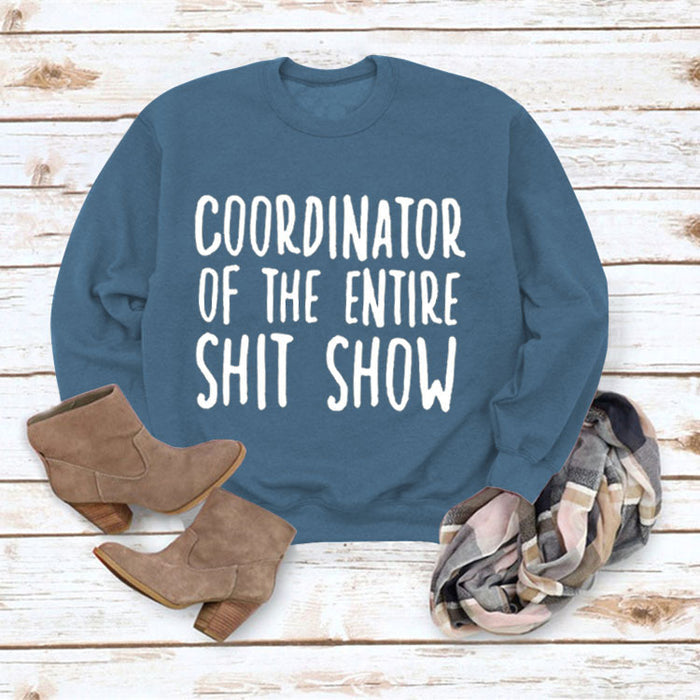 Blue sweater (white font) / S