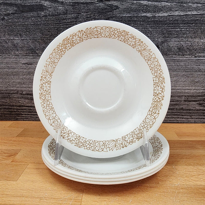 Corelle Corning Woodland Brown 4 Saucer Plate Set Ceramic 6" (15cm) Floral Edge