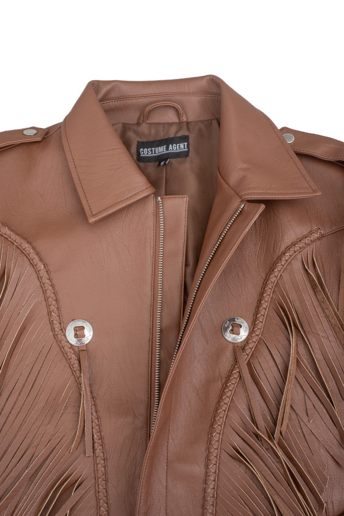 Cowboy Traditional Leather Western Jacket with Fringe Halloween Costume