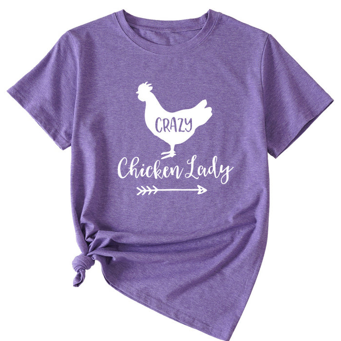 Crazy Chicken Lady Fun Pattern Short Sleeve Shirt