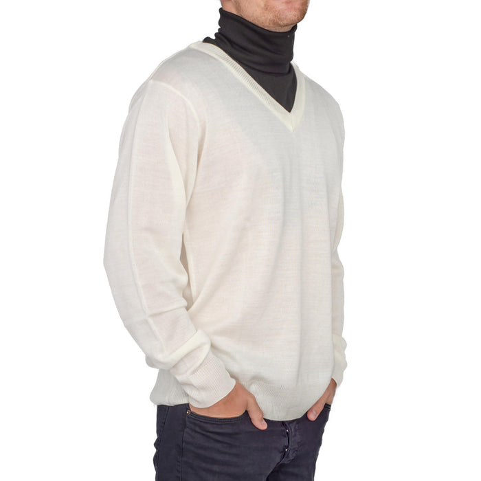 Crazy Cousin White V-Neck Sweater with Black Dickey