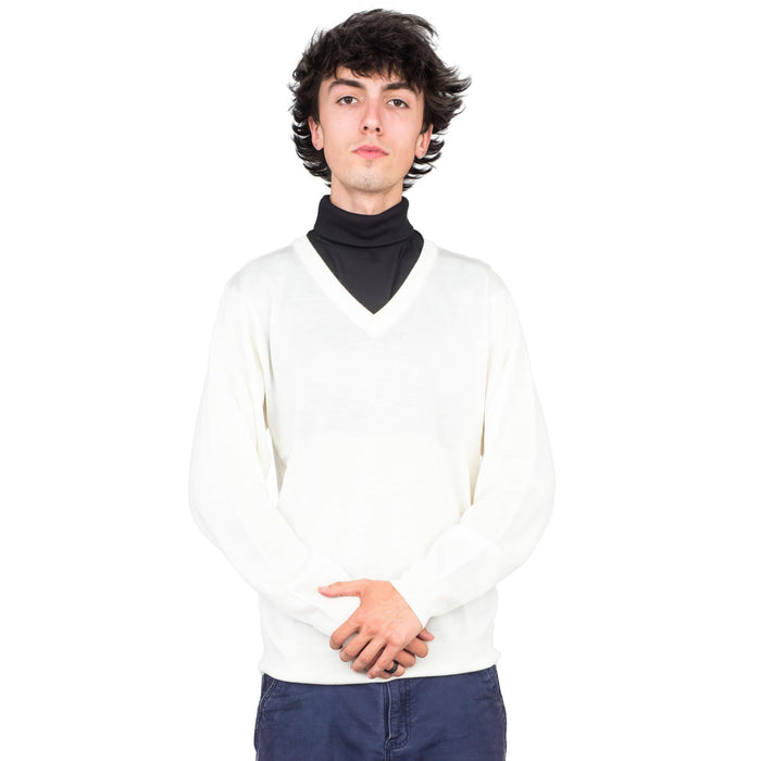 Crazy Cousin White V-Neck Sweater with Black Dickey