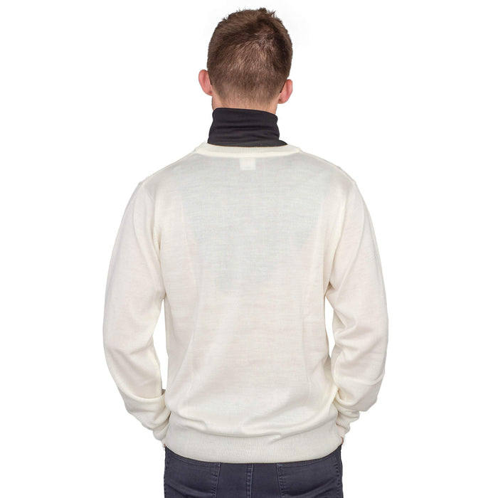 Crazy Cousin White V-Neck Sweater with Black Dickey