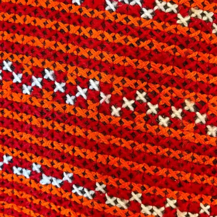 Vindigo cushion cover red handwoven pattern close fabric detail