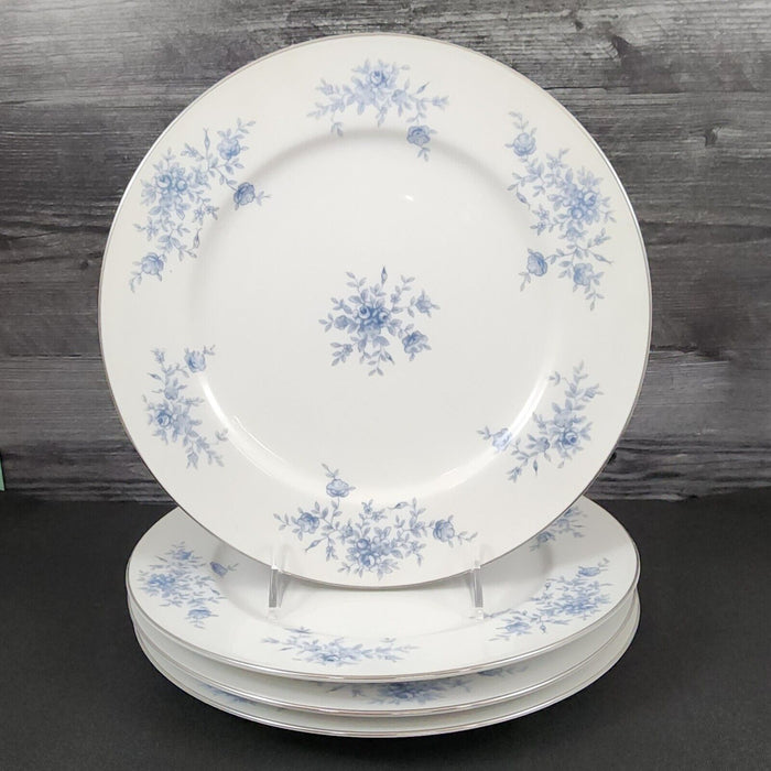 Crown Empire Duchess Set of 4 Dinner Plate 10 3/8" Floral Silver Rim Ceramic