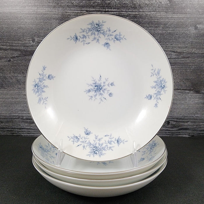Crown Empire Duchess Set of 4 Soup Bowl 7 5/8" Floral Silver Rim Ceramic