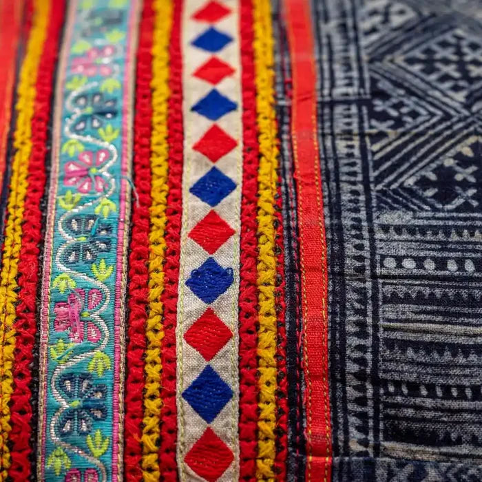 Vindigo cushion cover grey H’mong batik hand embroidery close-up