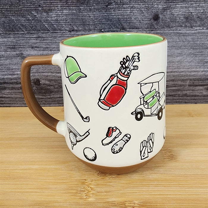 Dad Golf Coffee Mug Ceramic Embossed White Green Cup Blue Sky Father’s Day