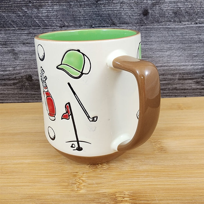 Dad Golf Coffee Mug Ceramic Embossed White Green Cup Blue Sky Father’s Day