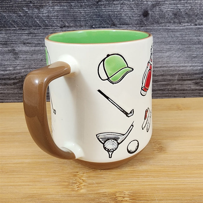Dad Golf Coffee Mug Ceramic Embossed White Green Cup Blue Sky Father’s Day