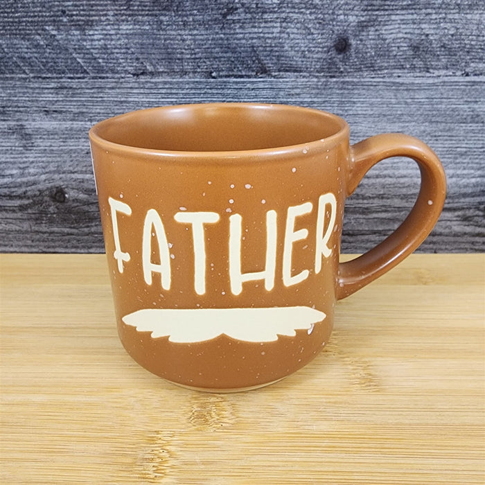 Dad Mug Mustache Ceramic Embossed Coffee Tea Cup Blue Sky Father's Day Brown