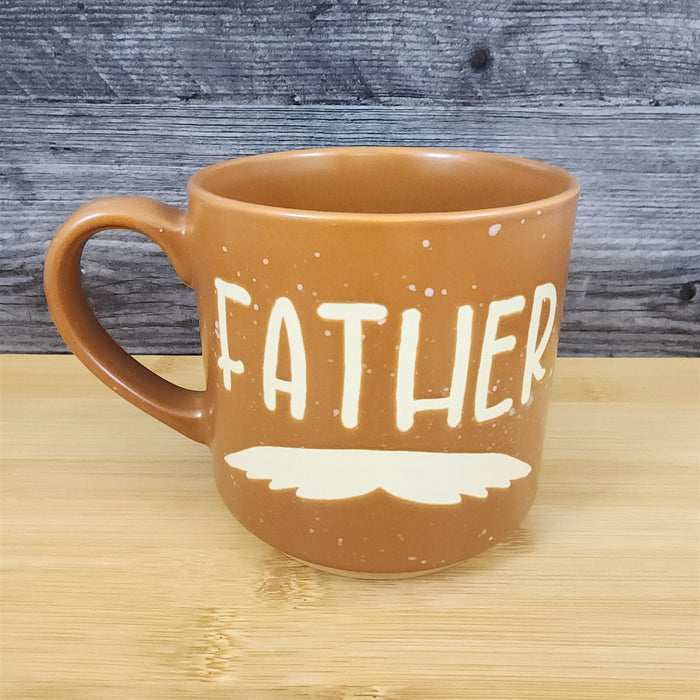 Dad Mug Mustache Ceramic Embossed Coffee Tea Cup Blue Sky Father's Day Brown