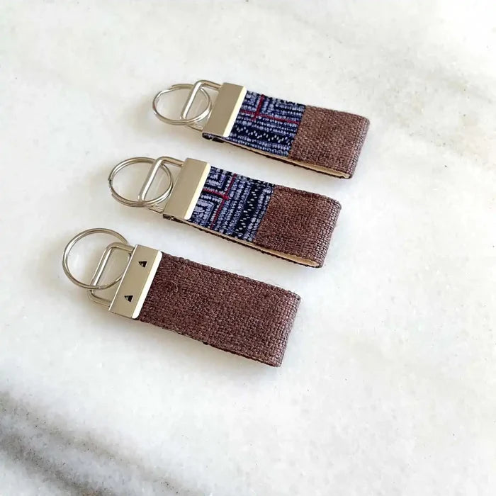 Vindigo keychain brown embroidered group front close view