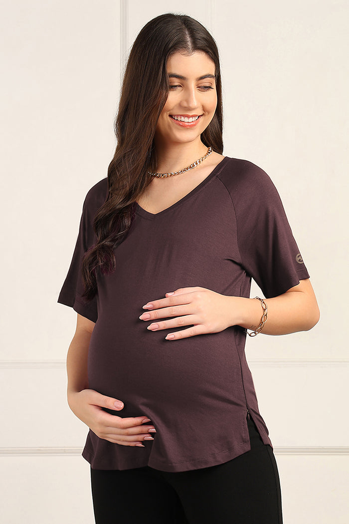 Dark Chocolate Maternity Nursing Top & Shorts Set