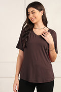 Dark Chocolate Solid Nursing Top with Side Zip Access