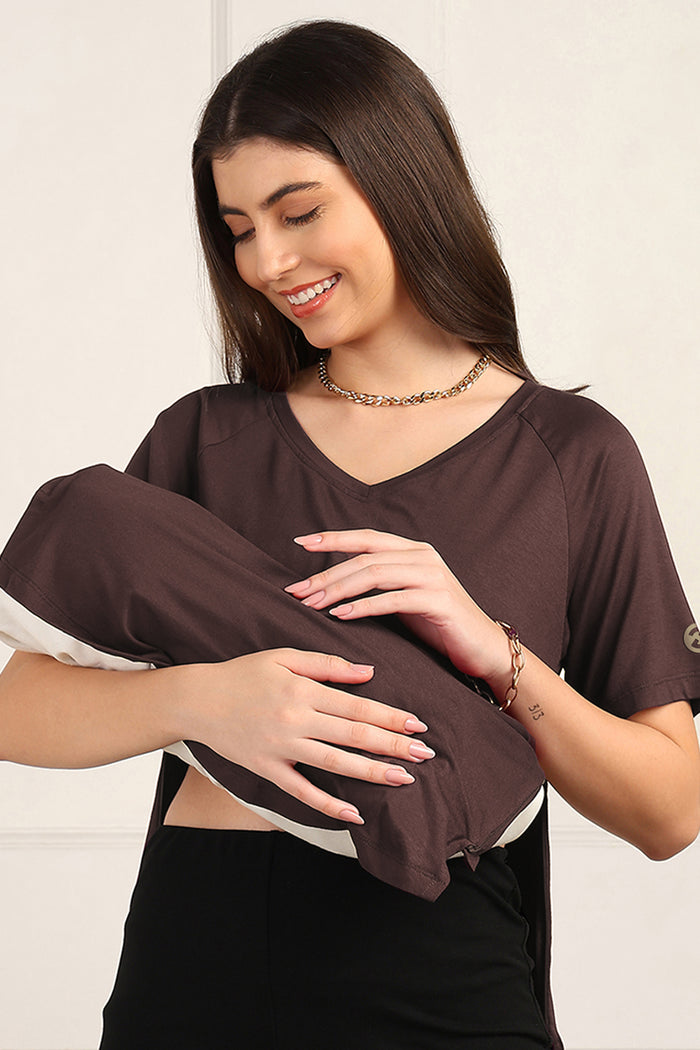 Dark Chocolate Solid Nursing Top with Side Zip Access