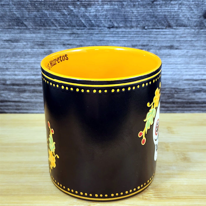 Day of the Dead Mug Black & Orange Skull Floral Coffee Tea Cup Ceramic Blue Sky