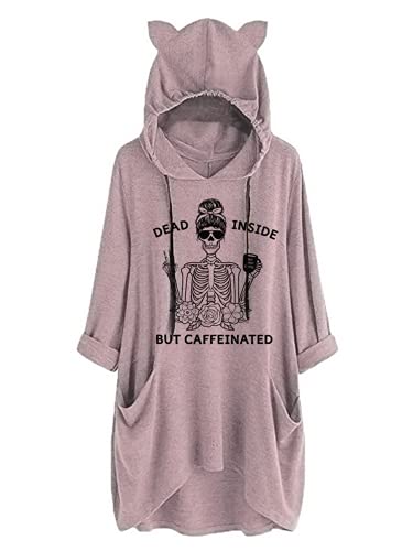 Dead Inside But Caffeinated Sunflower Women Long Sleeve Hoodies Skull Shirt for Women