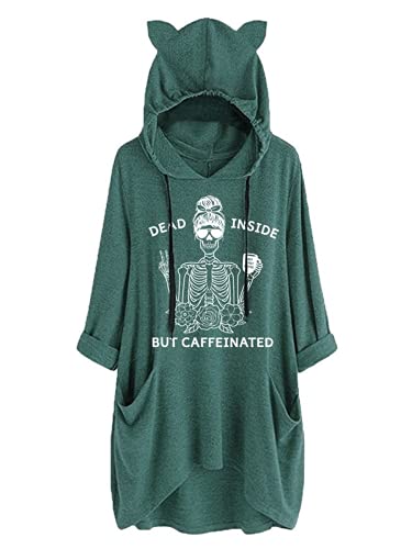 Dead Inside But Caffeinated Sunflower Women Long Sleeve Hoodies Skull Shirt for Women