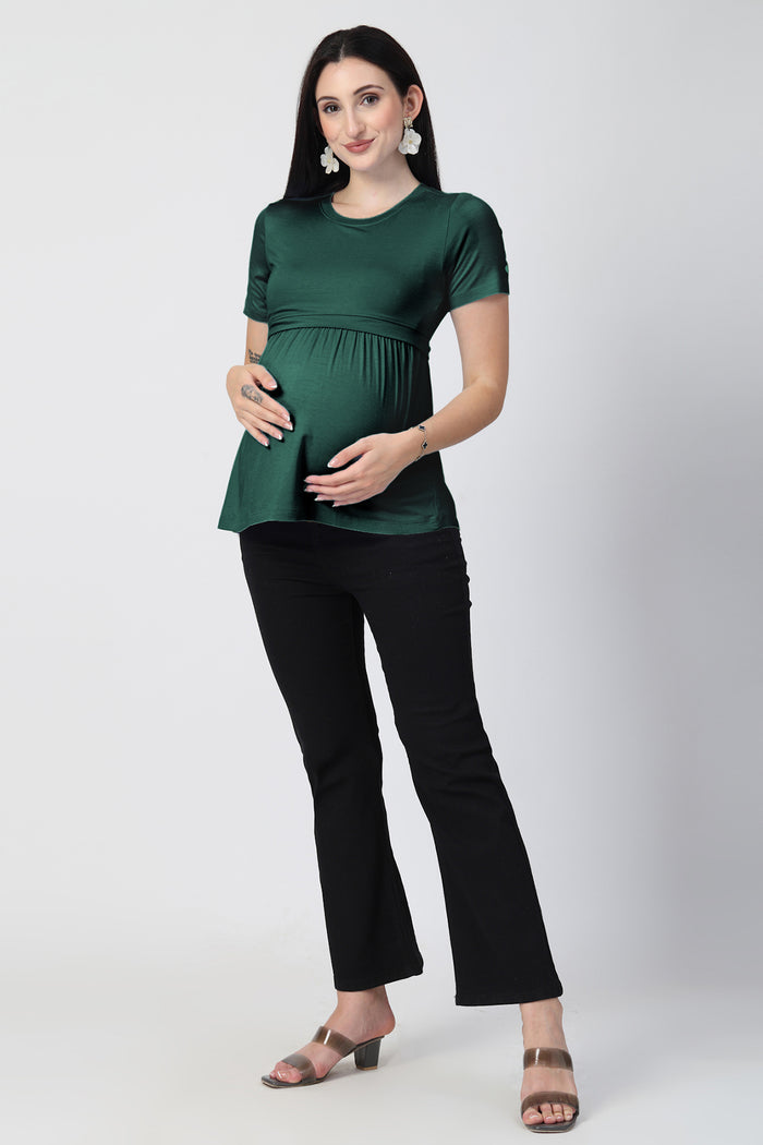 Deep Emerald Maternity Zipless Feeding Gathered Top