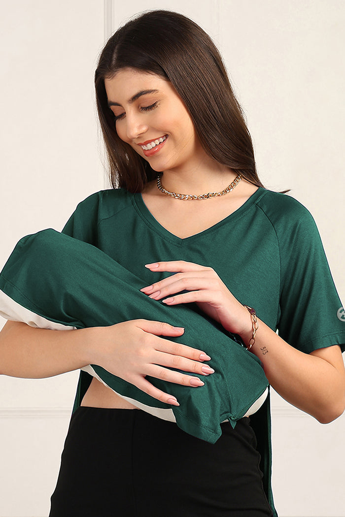 Deep Emerald Solid Nursing Top with Side Zip Access