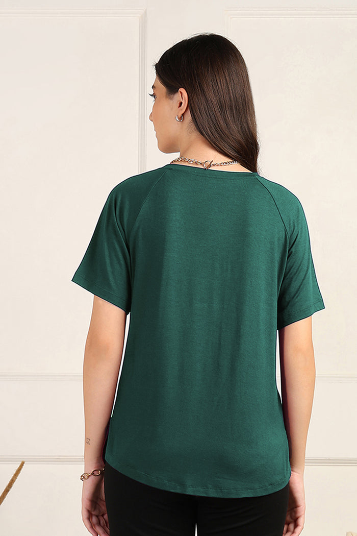 Deep Emerald Solid Nursing Top with Side Zip Access