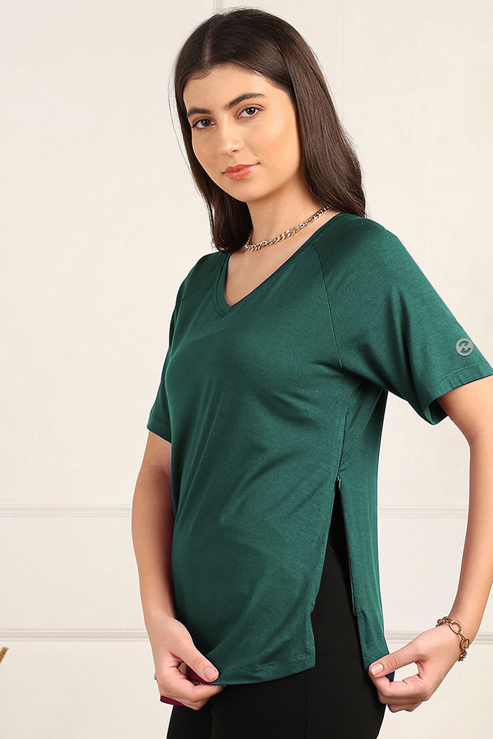 Deep Emerald Solid Nursing Top with Side Zip Access