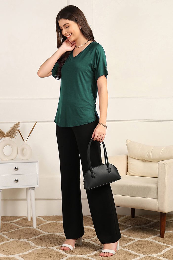 Deep Emerald Solid Nursing Top with Side Zip Access
