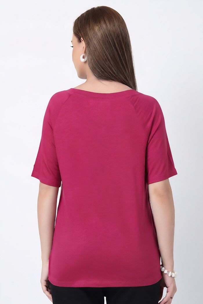 Deep Rose Solid Nursing Top with Side Zip Access