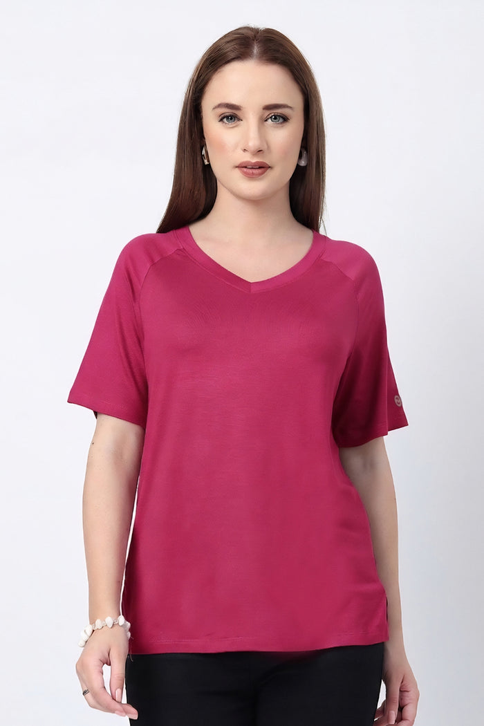 Deep Rose Solid Nursing Top with Side Zip Access