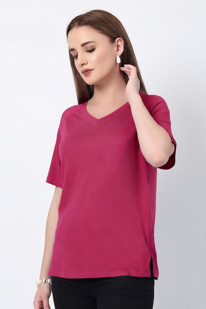 Deep Rose Solid Nursing Top with Side Zip Access