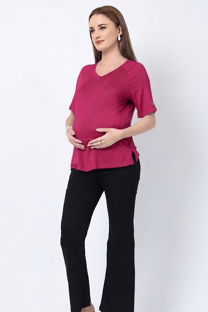 Deep Rose Solid Nursing Top with Side Zip Access