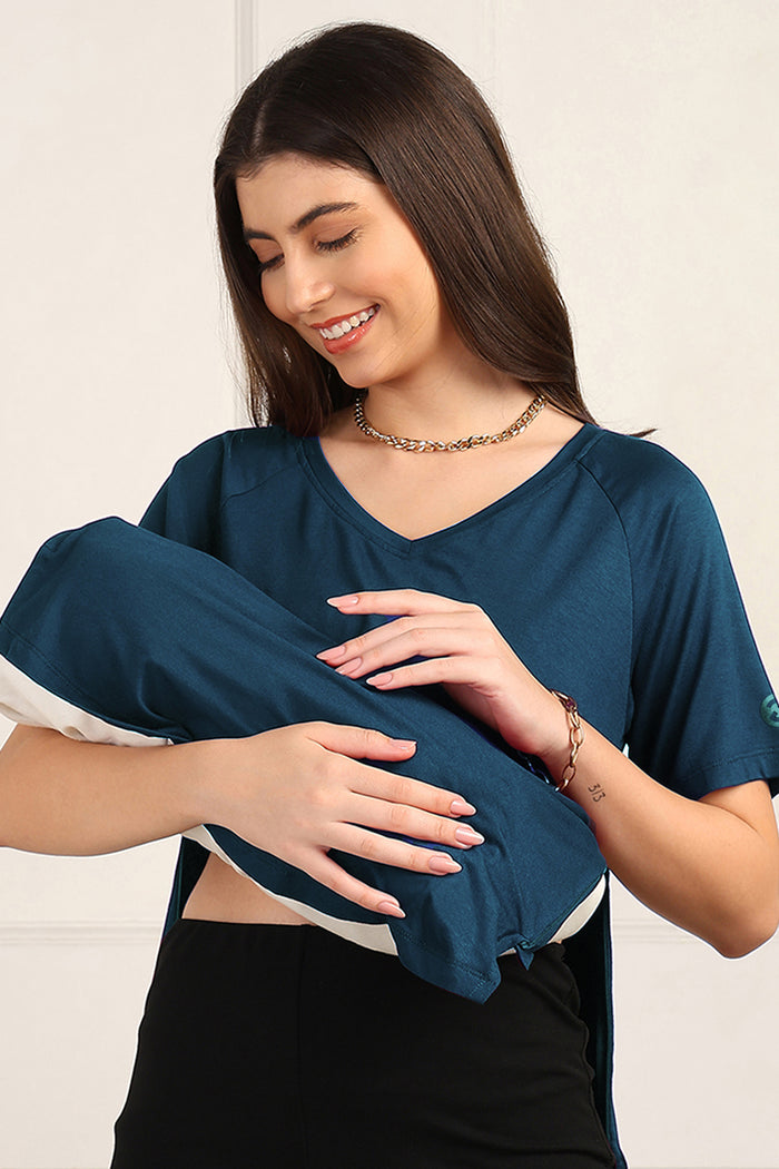 Deep Teal Maternity Nursing Top & Shorts Set
