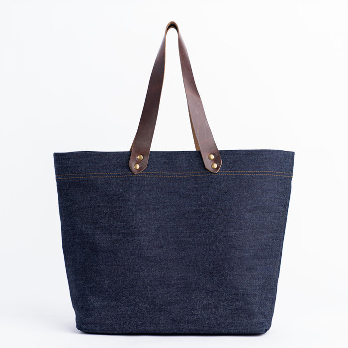 Color:Dark Brown Denim Horween Leather Tote Bag