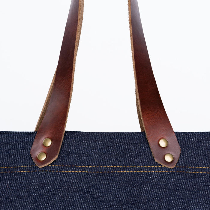 Color:Color #8 Denim Horween Leather Tote Bag