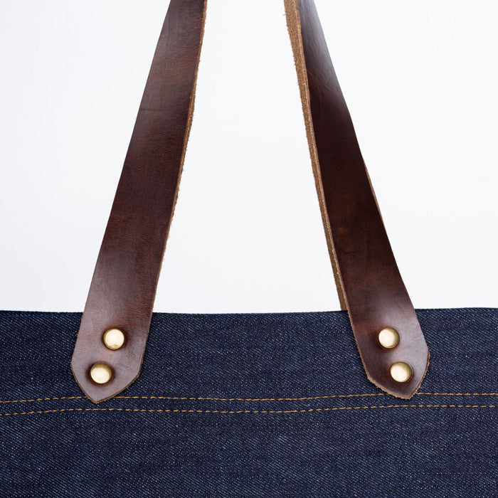 Color:Dark Brown Denim Horween Leather Tote Bag