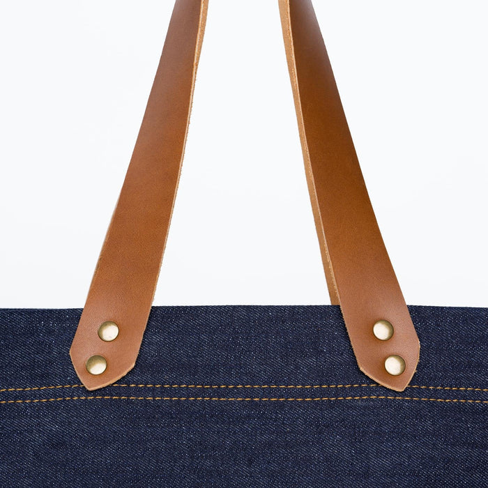 Color:Light Brown Denim Horween Leather Tote Bag