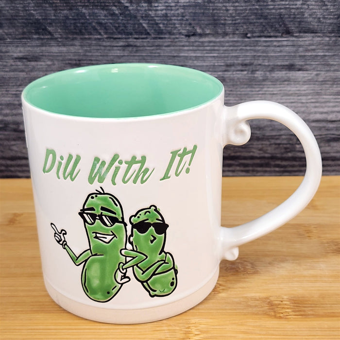 Dill With It Mug, Funny Pickle Humor Coffee Tea Cup 21oz Ceramic Blue Sky