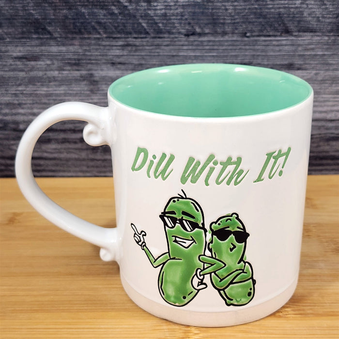 Dill With It Mug, Funny Pickle Humor Coffee Tea Cup 21oz Ceramic Blue Sky