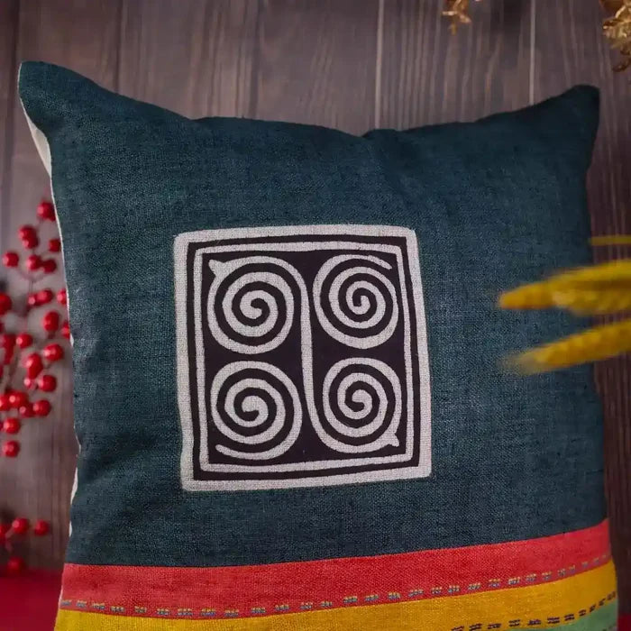 Vindigo cushion cover dark blue embroidered spiral straight display